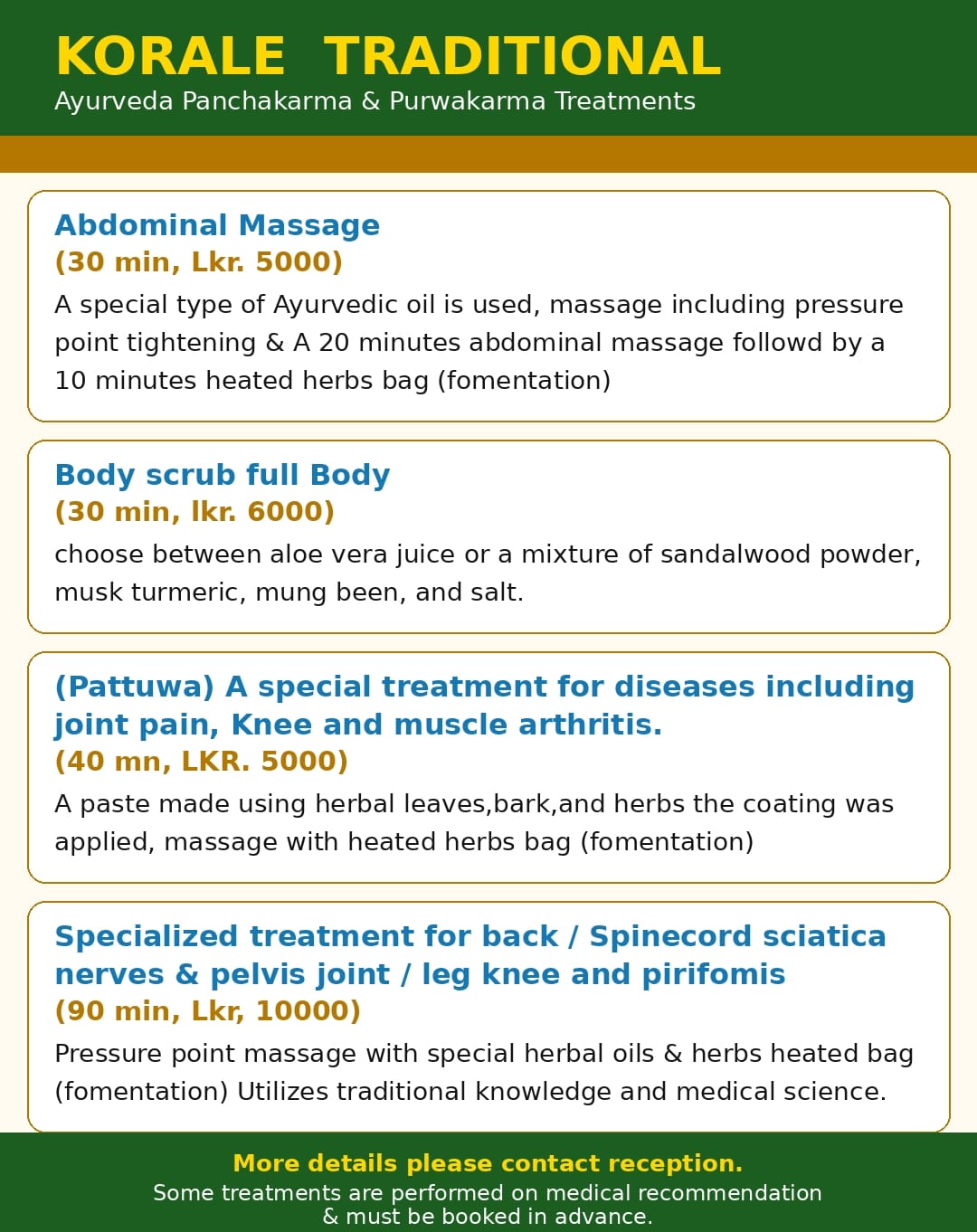 Specialty Therapies Menu
