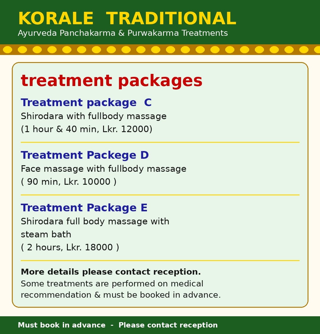 Treatment Packages C, D & E